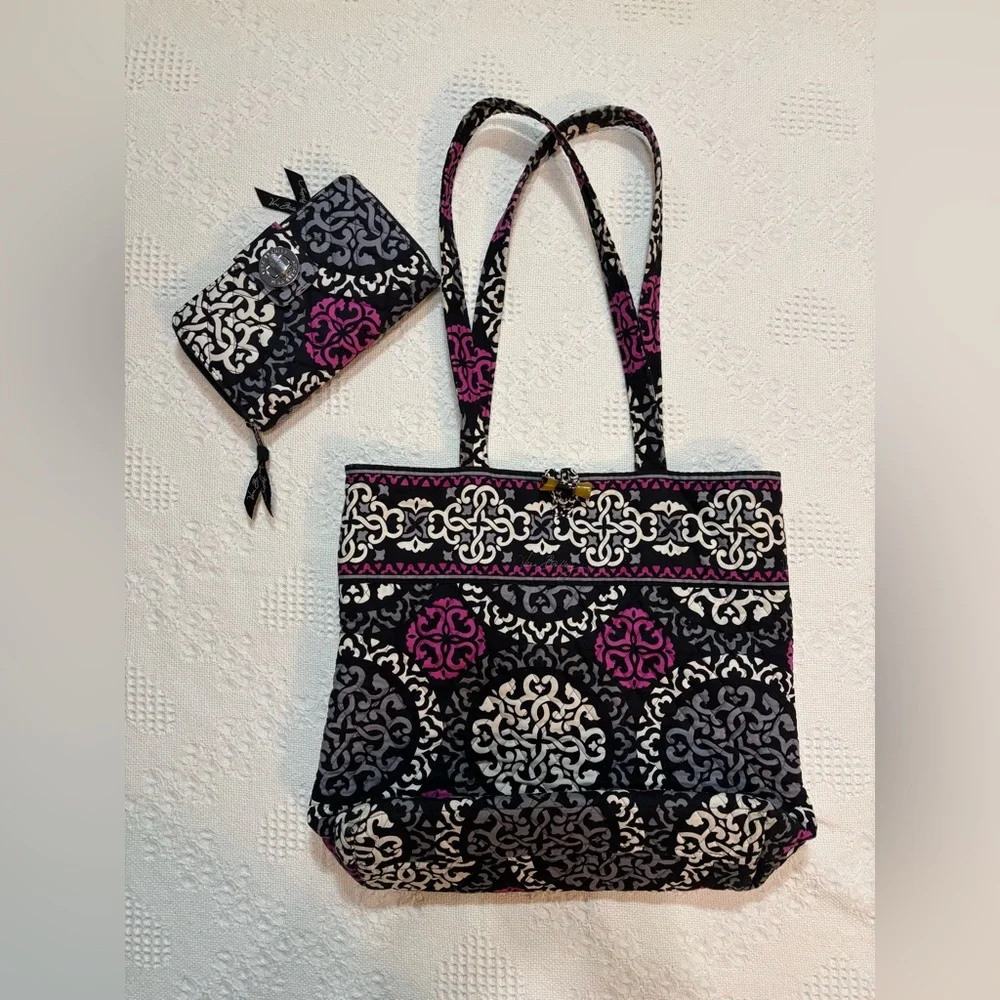 Vera Bradley Canterberry Magenta Toggle Tote/Turnlock Wallet Set